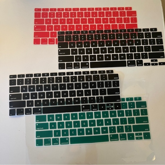 Apple MacBook Silicone Keyboard Covers Black Red Green. Includes 4 - Picture 1 of 5
